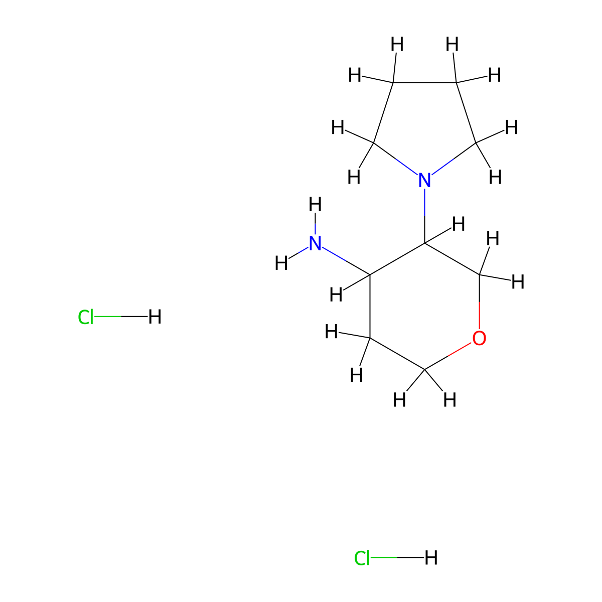 3-(Pyrrolidin-1-yl)oxan-4-amine dihydrochloride molecular structure, CAS 1311313-80-0