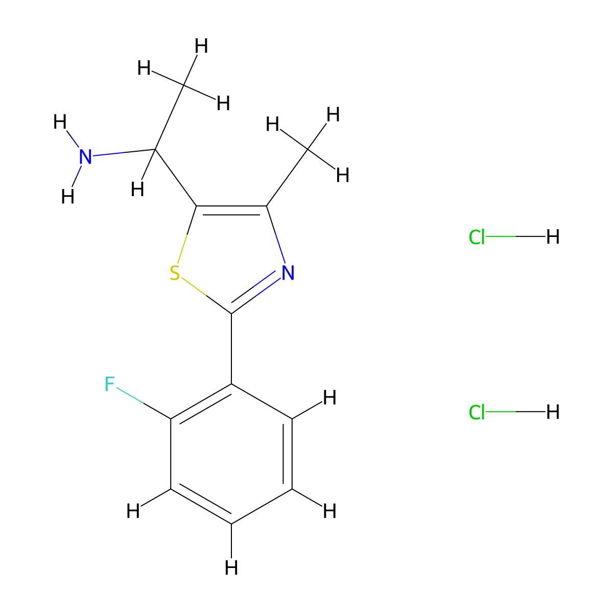 1-[2-(2-Fluorophenyl)-4-methyl-1,3-thiazol-5-yl]ethan-1-amine dihydrochloride molecular structure, CAS 1311313-82-2