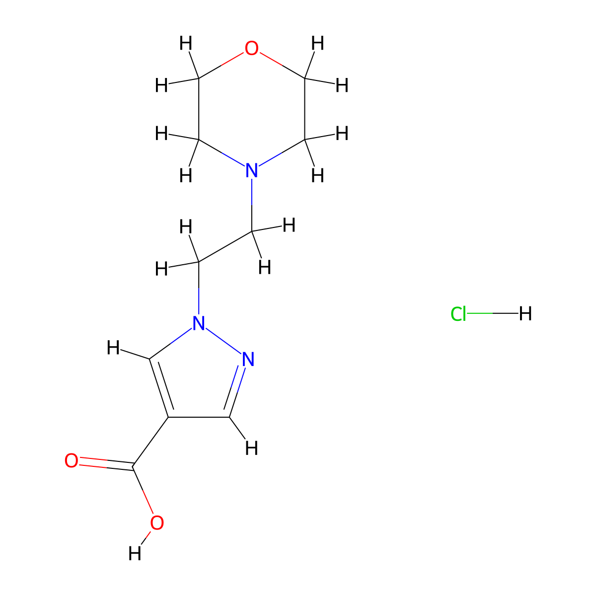 1-[2-(morpholin-4-yl)ethyl]-1H-pyrazole-4-carboxylic acid hydrochloride molecular structure, CAS 1311313-83-3