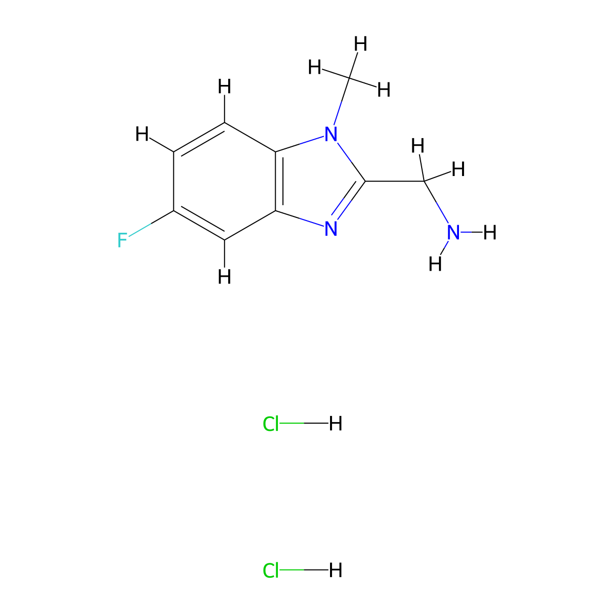 (5-fluoro-1-methyl-1H-1,3-benzodiazol-2-yl)methanamine dihydrochloride molecular structure, CAS 1311314-23-4
