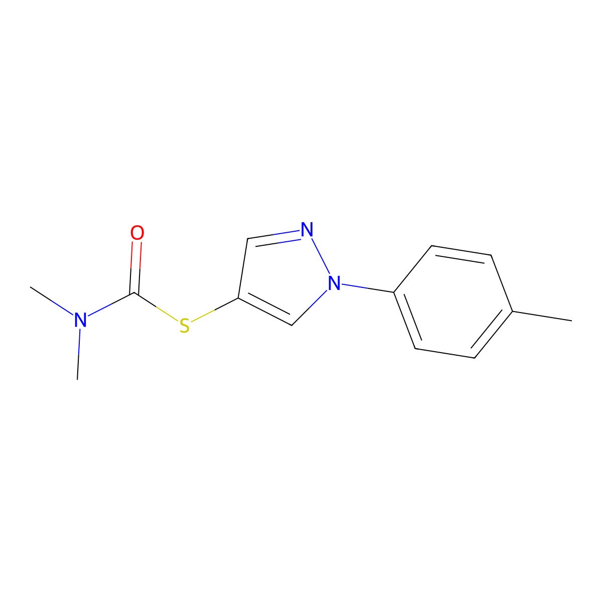N,N-dimethyl-1-{[1-(4-methylphenyl)-1H-pyrazol-4-yl]sulfanyl}formamide molecular structure, CAS 1311314-25-6
