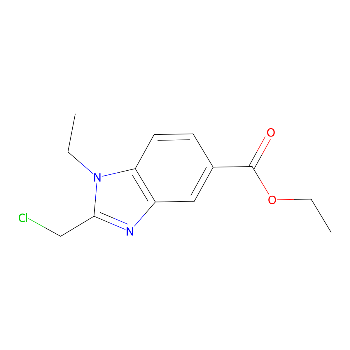 ethyl 2-(chloromethyl)-1-ethyl-1H-1,3-benzodiazole-5-carboxylate molecular structure, CAS 1311314-67-6