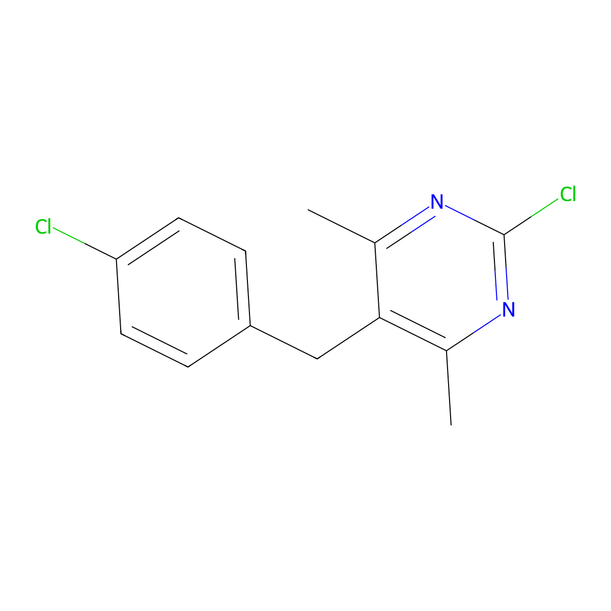 2-Chloro-5-[(4-chlorophenyl)methyl]-4,6-dimethylpyrimidine molecular structure, CAS 1311314-90-5
