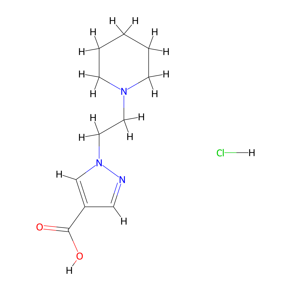 1-[2-(piperidin-1-yl)ethyl]-1H-pyrazole-4-carboxylic acid hydrochloride molecular structure, CAS 1311315-56-6