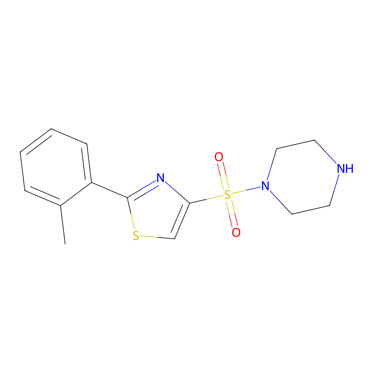 1-{[2-(2-Methylphenyl)-1,3-thiazol-4-yl]sulfonyl}piperazine molecular structure, CAS 1311315-66-8