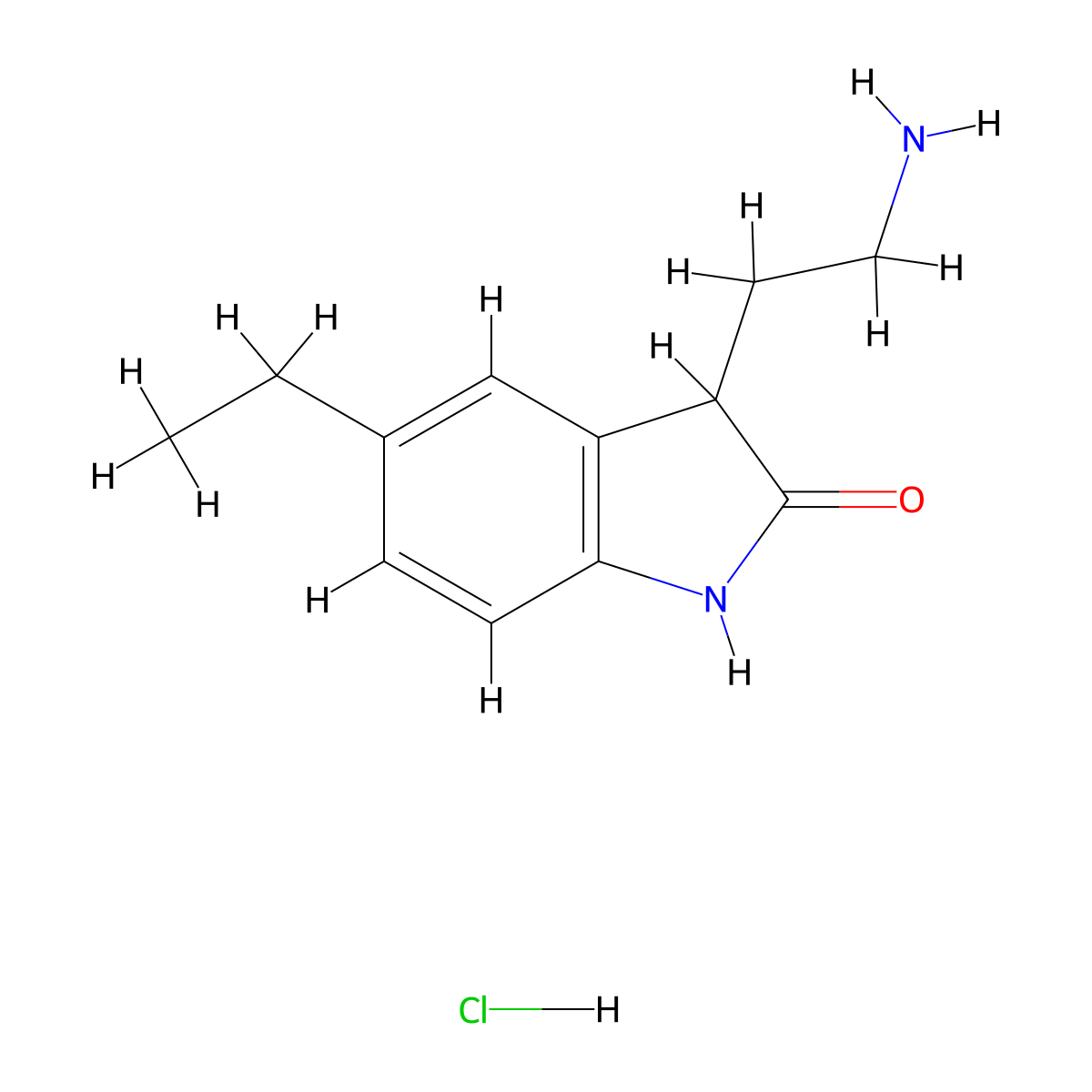 3-(2-aminoethyl)-5-ethyl-2,3-dihydro-1H-indol-2-one hydrochloride molecular structure, CAS 1311315-82-8
