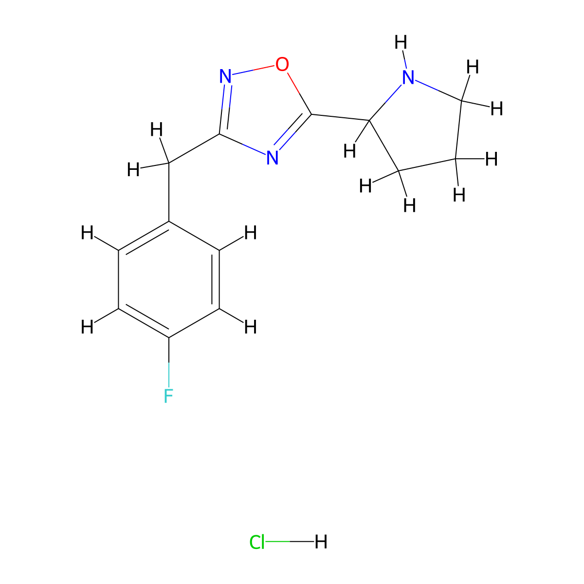 3-((4-Fluorophenyl)methyl)-5-(pyrrolidin-2-yl)-1,2,4-oxadiazole hydrochloride molecular structure, CAS 1311315-96-4