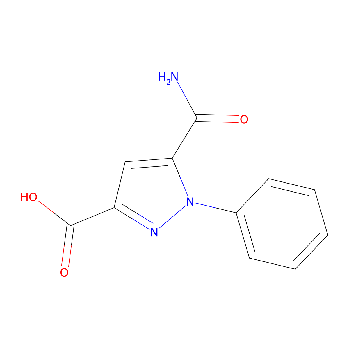 5-carbamoyl-1-phenyl-1H-pyrazole-3-carboxylic acid molecular structure, CAS 1311315-98-6