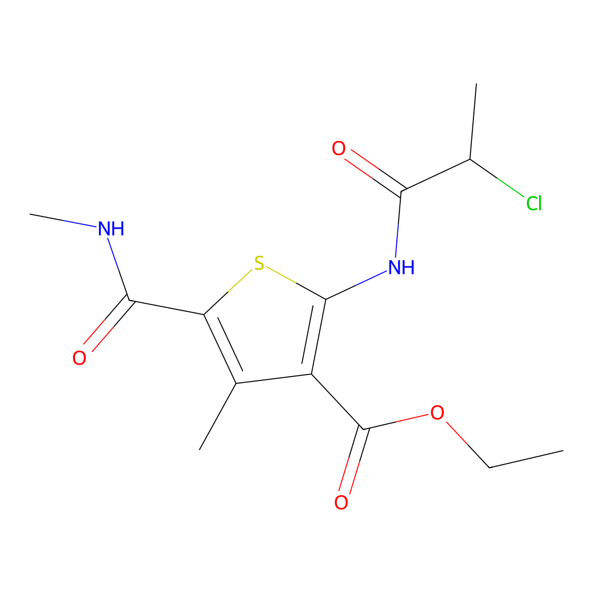 Ethyl 2-(2-chloropropanamido)-4-methyl-5-(methylcarbamoyl)thiophene-3-carboxylate molecular structure, CAS 1311316-22-9