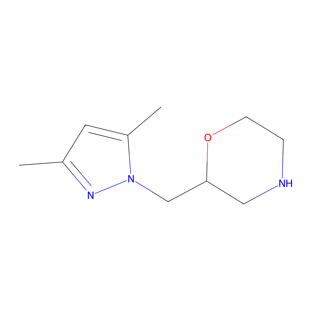 2-((3,5-dimethyl-1H-pyrazol-1-yl)methyl)morpholine molecular structure, CAS 1311316-31-0