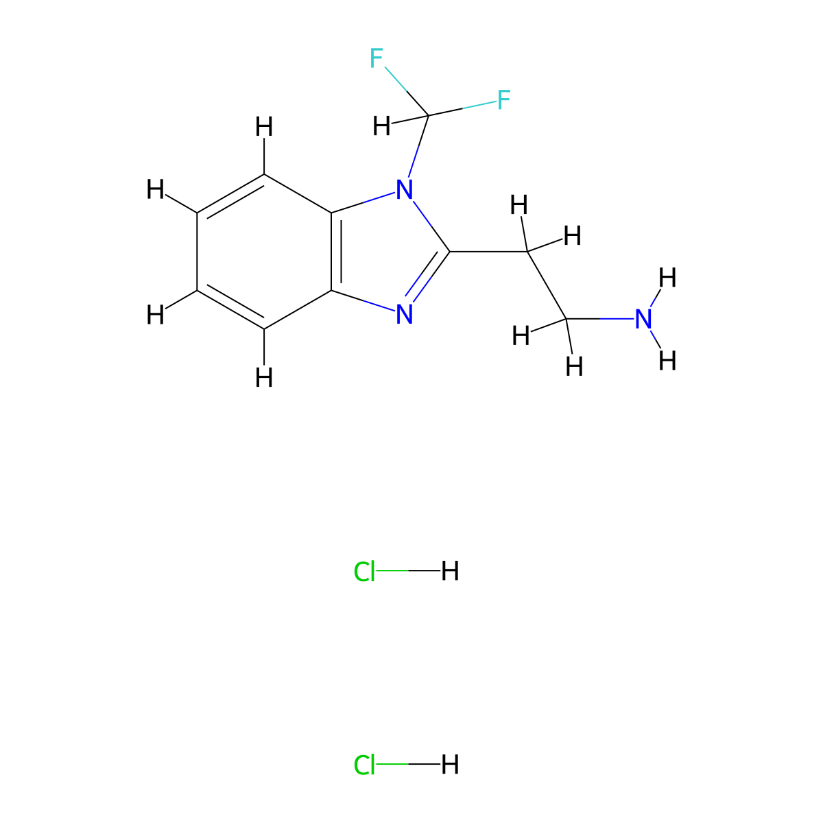 2-(1-(difluoromethyl)-1H-1,3-benzodiazol-2-yl)ethan-1-amine dihydrochloride molecular structure, CAS 1311316-58-1