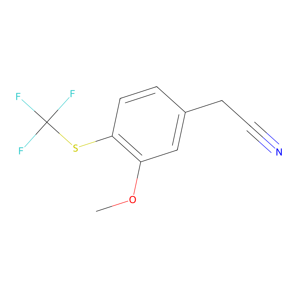 2-{3-Methoxy-4-[(trifluoromethyl)sulfanyl]phenyl}acetonitrile molecular structure, CAS 1311316-64-9