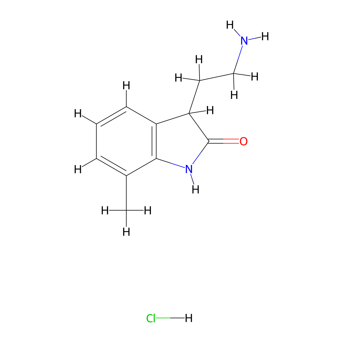 3-(2-aminoethyl)-7-methyl-2,3-dihydro-1H-indol-2-one hydrochloride molecular structure, CAS 1311316-65-0