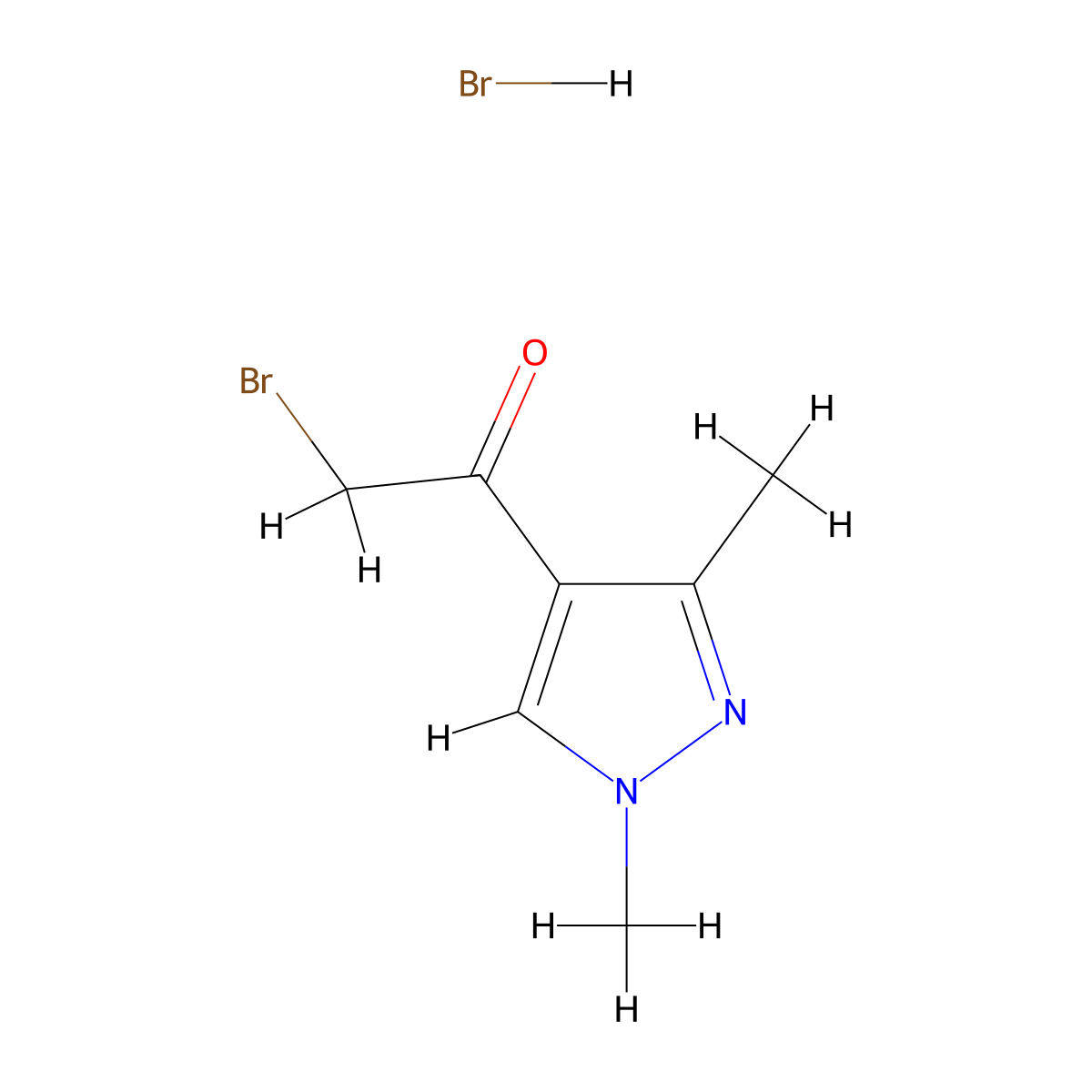 2-bromo-1-(1,3-dimethyl-1H-pyrazol-4-yl)ethan-1-one hydrobromide molecular structure, CAS 1311317-12-0
