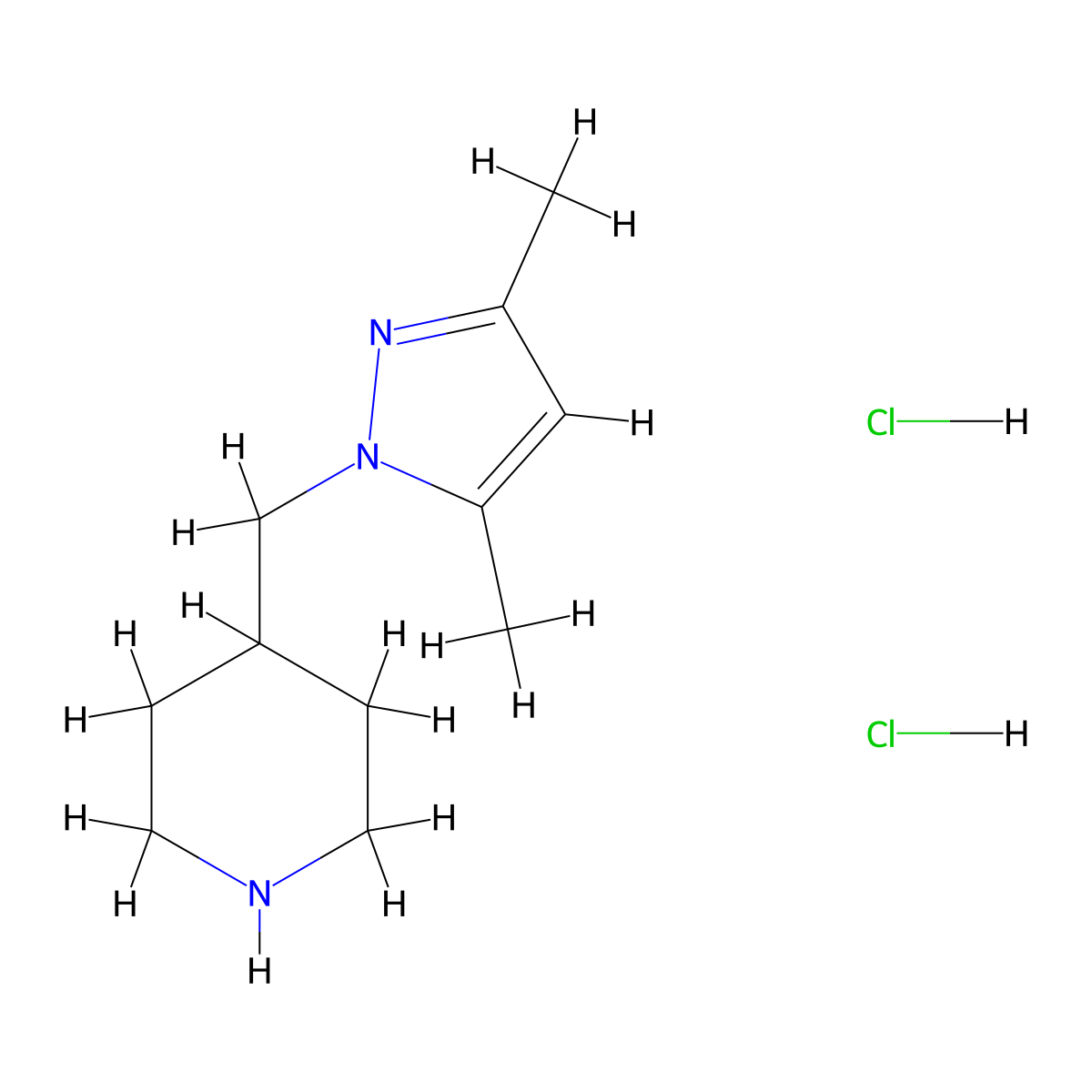 4-[(3,5-dimethyl-1H-pyrazol-1-yl)methyl]piperidine dihydrochloride molecular structure, CAS 1311317-19-7