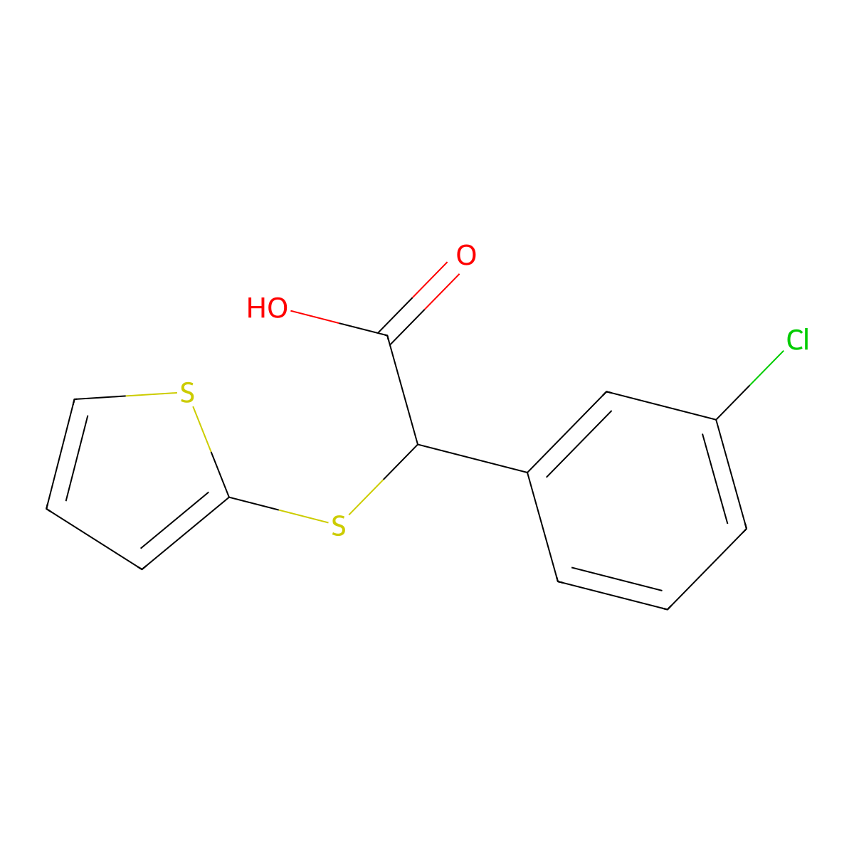 2-(3-Chlorophenyl)-2-(thiophen-2-ylsulfanyl)acetic acid molecular structure, CAS 1311317-46-0