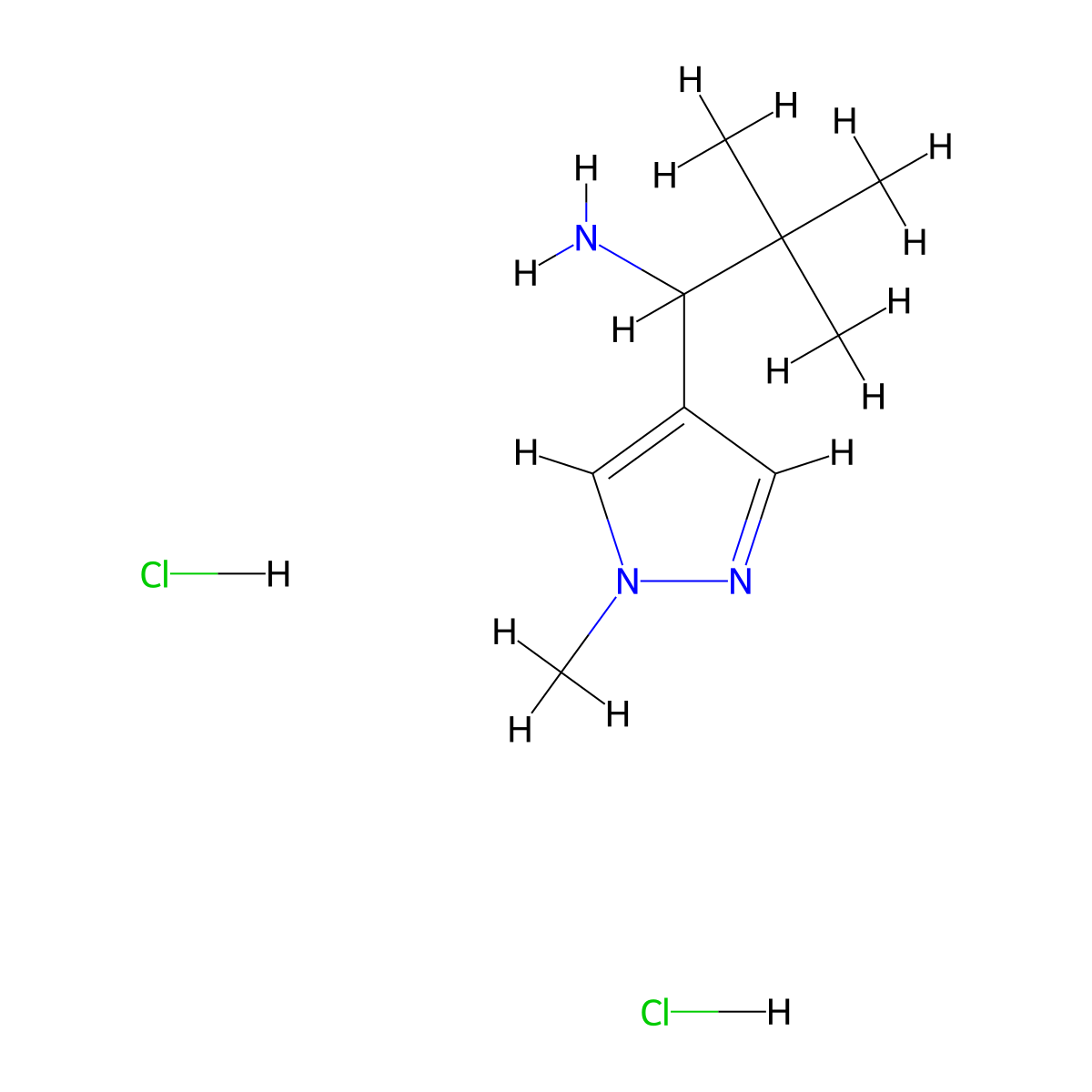 2,2-dimethyl-1-(1-methyl-1H-pyrazol-4-yl)propan-1-amine dihydrochloride molecular structure, CAS 1311317-63-1