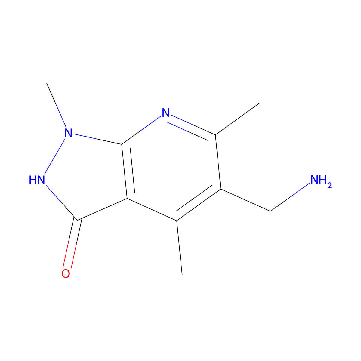 5-(aminomethyl)-1,4,6-trimethyl-1H,2H,3H-pyrazolo[3,4-b]pyridin-3-one molecular structure, CAS 1311317-65-3