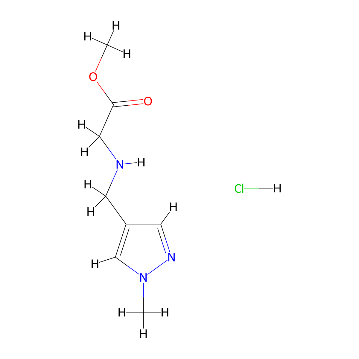 methyl 2-{[(1-methyl-1H-pyrazol-4-yl)methyl]amino}acetate hydrochloride molecular structure, CAS 1311317-86-8