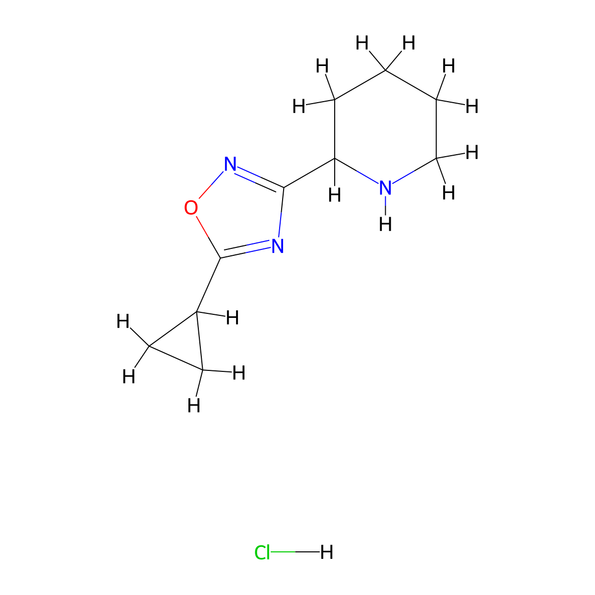 2-(5-Cyclopropyl-1,2,4-oxadiazol-3-yl)piperidine hydrochloride molecular structure, CAS 1311318-20-3