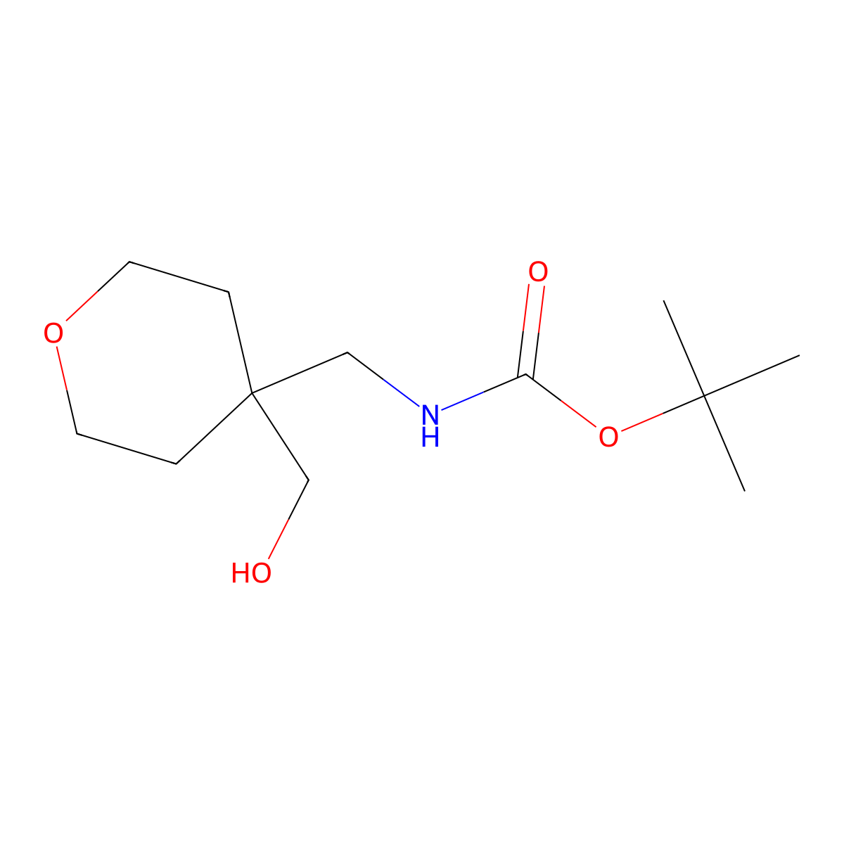 tert-butyl ((4-(hydroxymethyl)tetrahydro-2H-pyran-4-yl)methyl)carbamate molecular structure, CAS 1311369-28-4