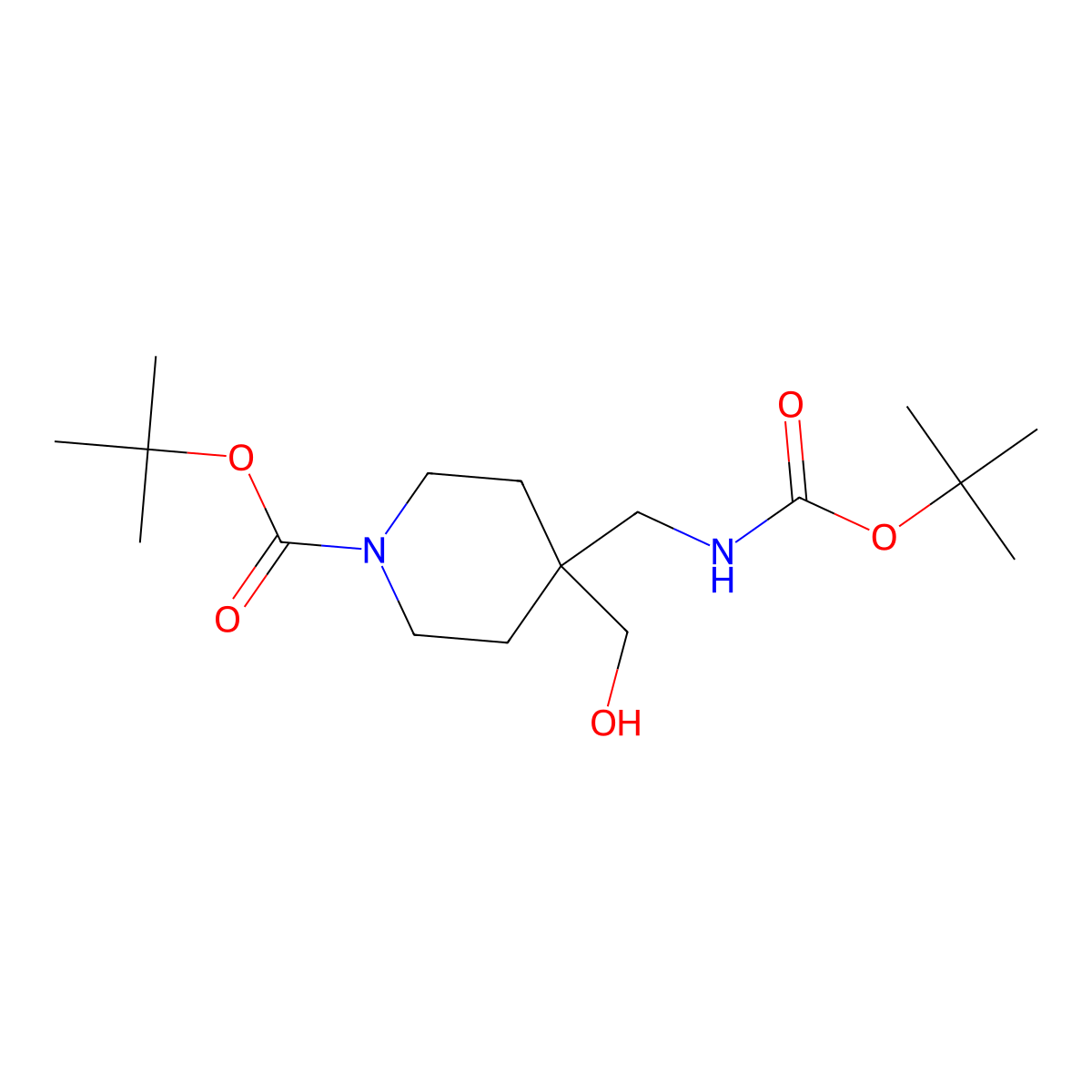 Tert-butyl 4-({[(tert-butoxy)carbonyl]amino}methyl)-4-(hydroxymethyl)piperidine-1-carboxylate molecular structure, CAS 1311369-33-1