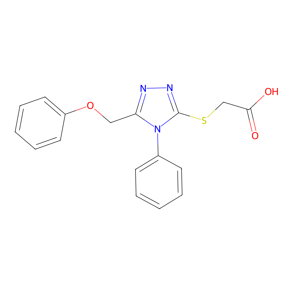 2-((5-(phenoxymethyl)-4-phenyl-4H-1,2,4-triazol-3-yl)sulfanyl)acetic acid molecular structure, CAS 131142-09-1