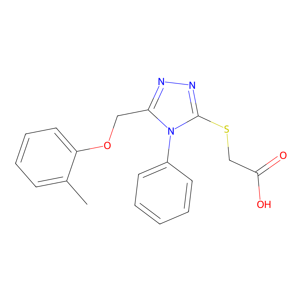 2-((5-((2-methylphenoxy)methyl)-4-phenyl-4H-1,2,4-triazol-3-yl)sulfanyl)acetic acid molecular structure, CAS 131142-10-4