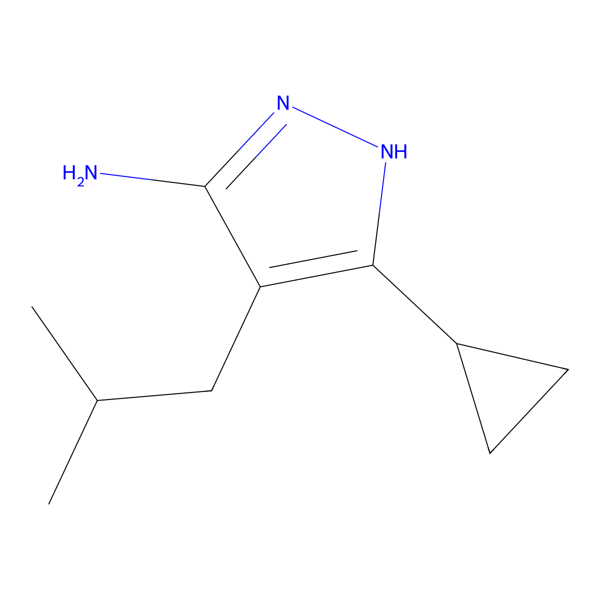 3-cyclopropyl-4-(2-methylpropyl)-1H-pyrazol-5-amine molecular structure, CAS 1311492-20-2