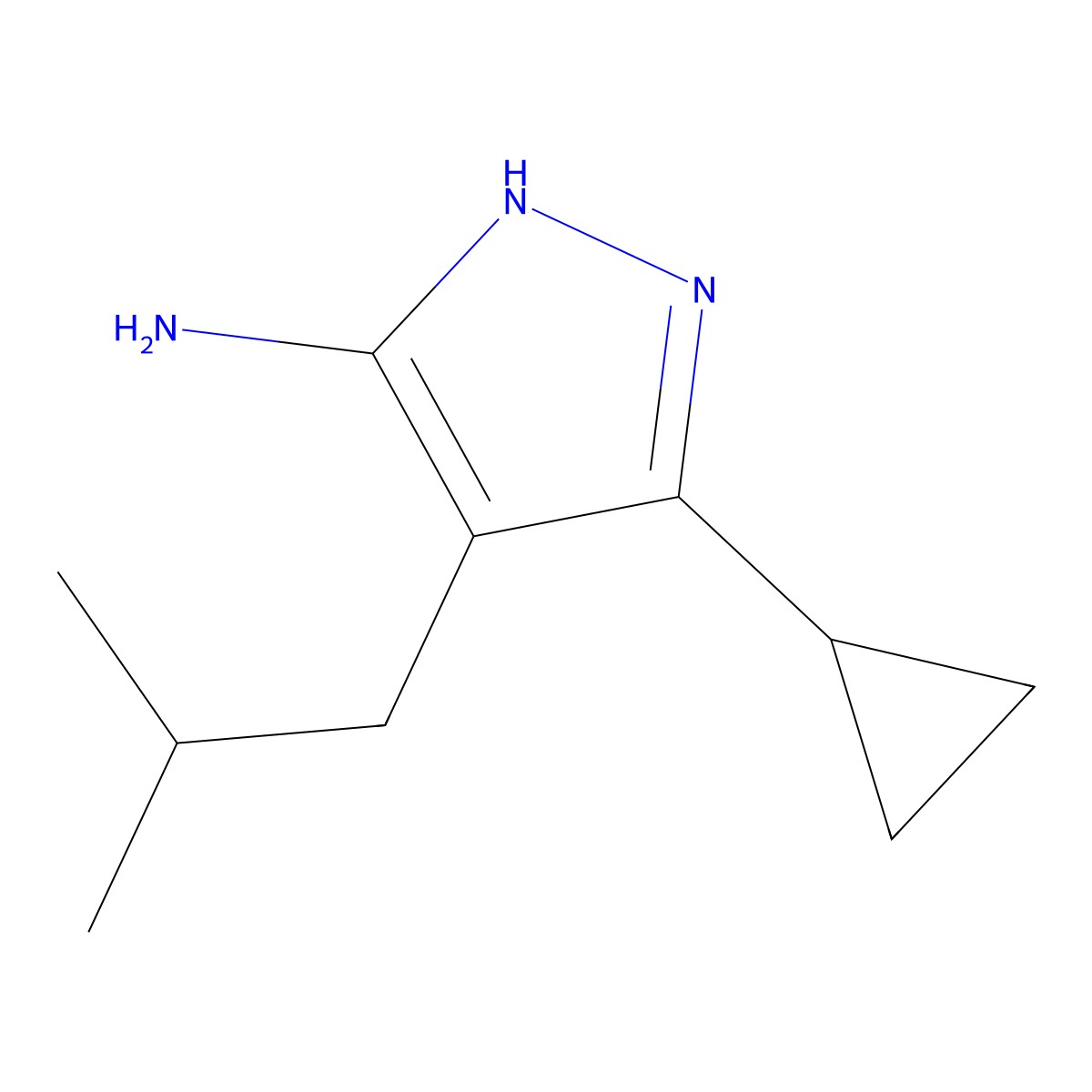 3-cyclopropyl-4-(2-methylpropyl)-1H-pyrazol-5-amine molecular structure, CAS 1311492-20-2