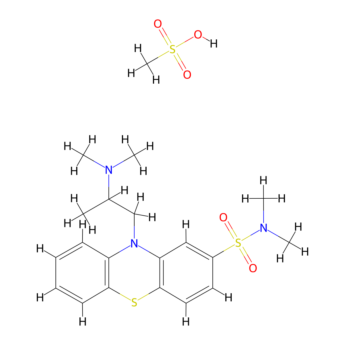 10H-Phenothiazine-2-sulfonamide, 10-(2-(dimethylamino)propyl)-N,N-dimethyl-, methanesulfonate (1:1) molecular structure, CAS 13115-40-7