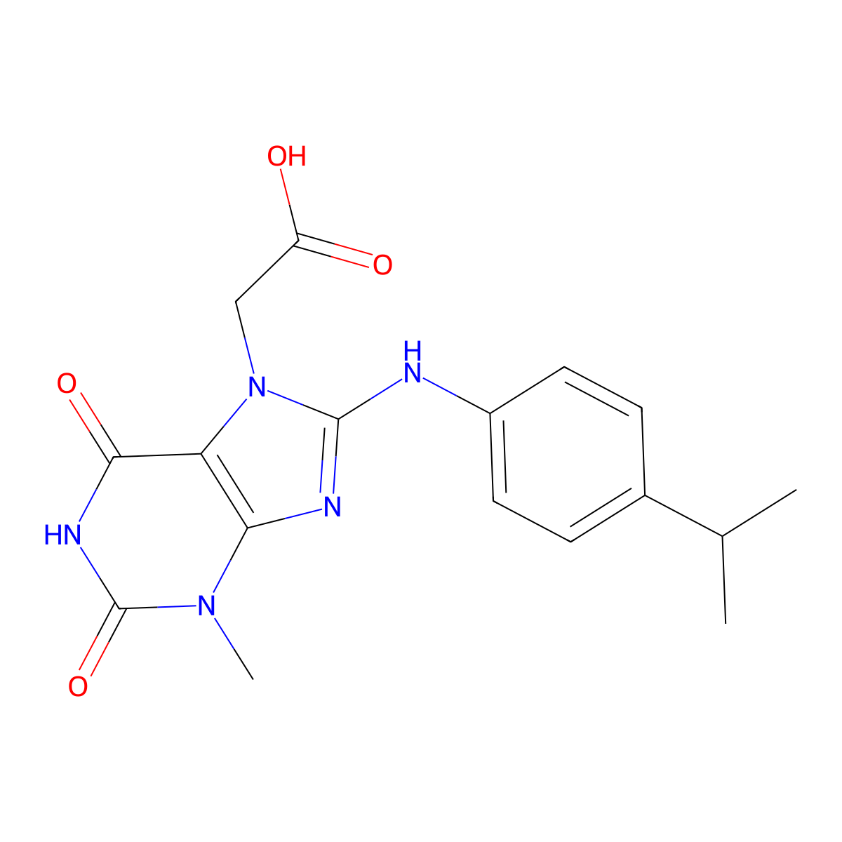2-(3-methyl-2,6-dioxo-8-{[4-(propan-2-yl)phenyl]amino}-2,3,6,7-tetrahydro-1H-purin-7-yl)acetic acid molecular structure, CAS 1311507-96-6