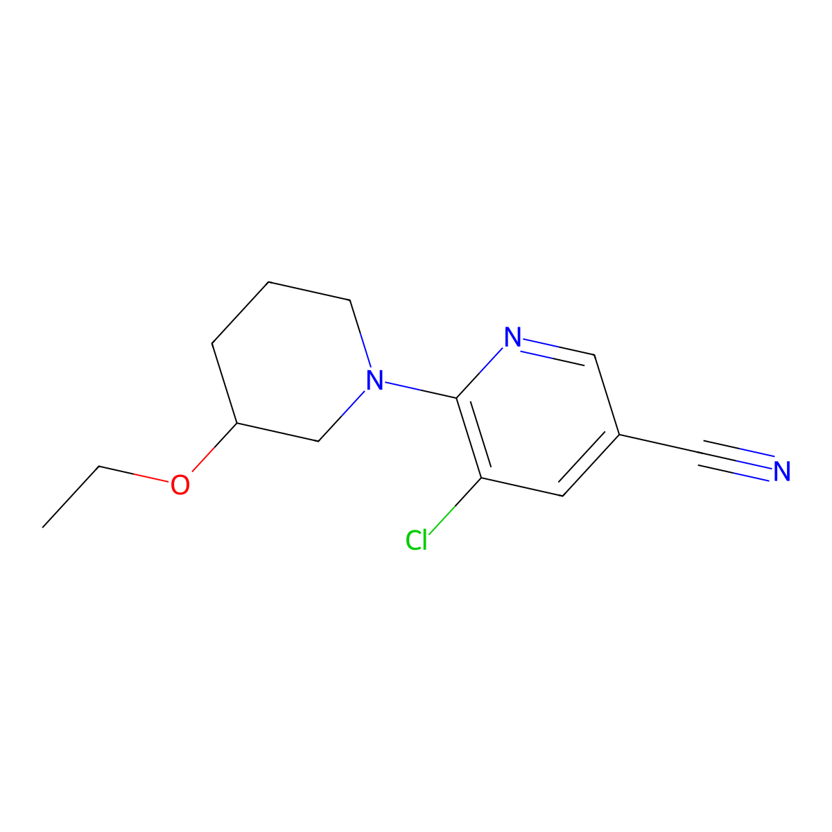 5-Chloro-6-(3-ethoxypiperidin-1-yl)pyridine-3-carbonitrile molecular structure, CAS 1311627-93-6