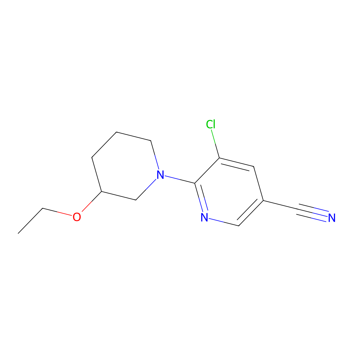 5-Chloro-6-(3-ethoxypiperidin-1-yl)pyridine-3-carbonitrile molecular structure, CAS 1311627-93-6