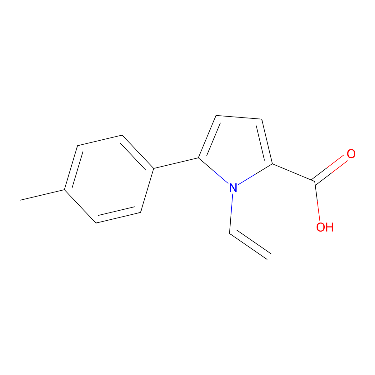 5-p-Tolyl-1-vinyl-1H-pyrrole-2-carboxylic acid molecular structure, CAS 131172-66-2