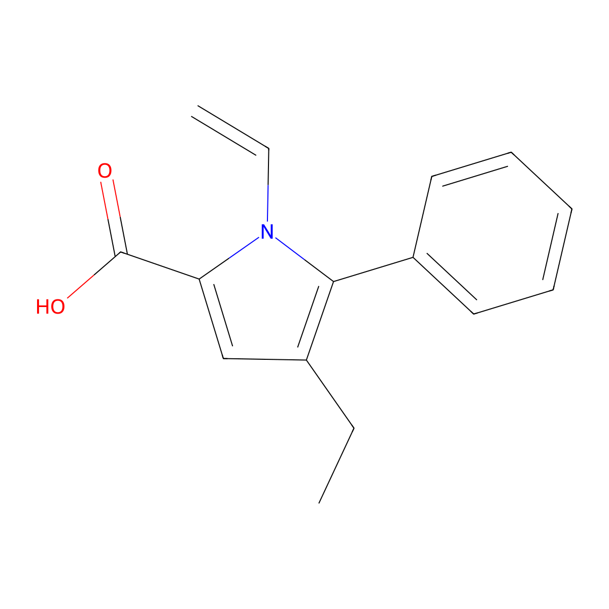 4-Ethyl-5-phenyl-1-vinyl-1H-pyrrole-2-carboxylic acid molecular structure, CAS 131172-70-8