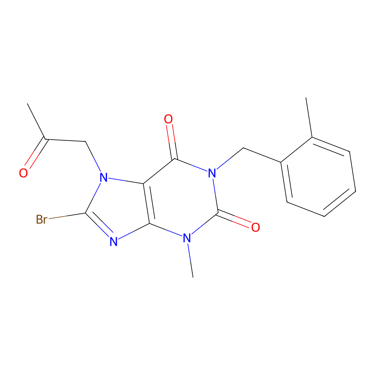 8-bromo-3-methyl-1-[(2-methylphenyl)methyl]-7-(2-oxopropyl)-2,3,6,7-tetrahydro-1H-purine-2,6-dione molecular structure, CAS 1311734-75-4