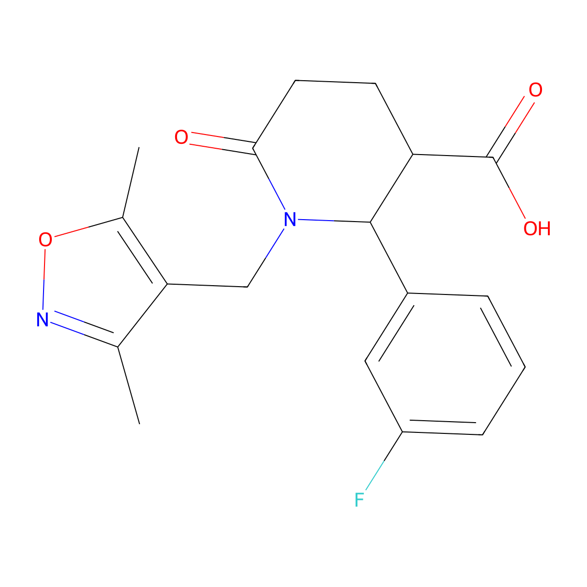 1-[(Dimethyl-1,2-oxazol-4-yl)methyl]-2-(3-fluorophenyl)-6-oxopiperidine-3-carboxylic acid molecular structure, CAS 1311749-74-2