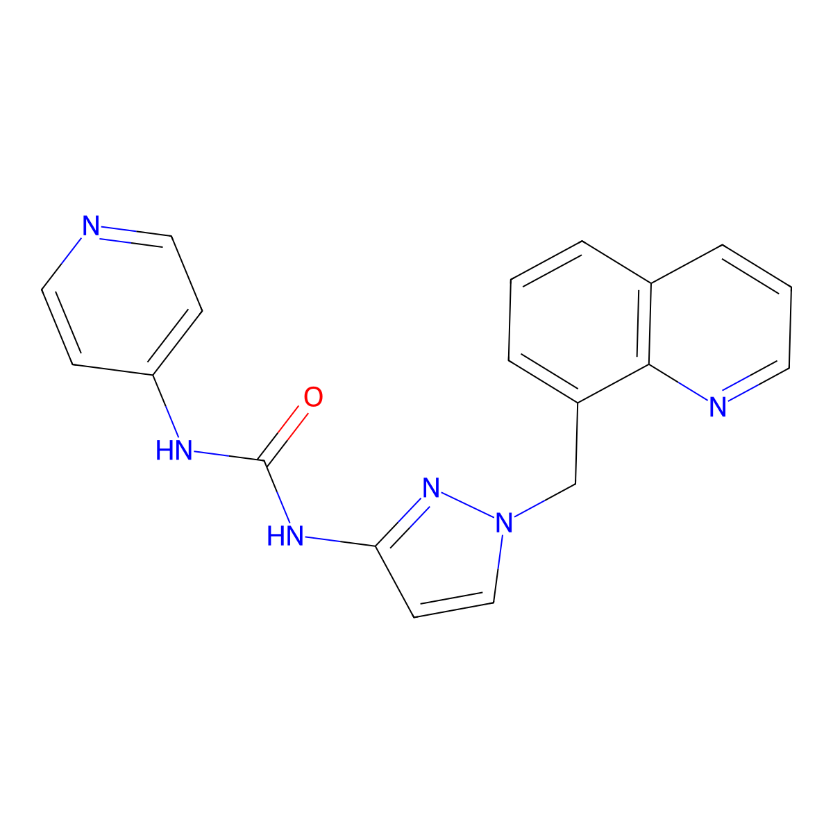 1-(pyridin-4-yl)-3-{1-[(quinolin-8-yl)methyl]-1H-pyrazol-3-yl}urea molecular structure, CAS 1311777-18-0
