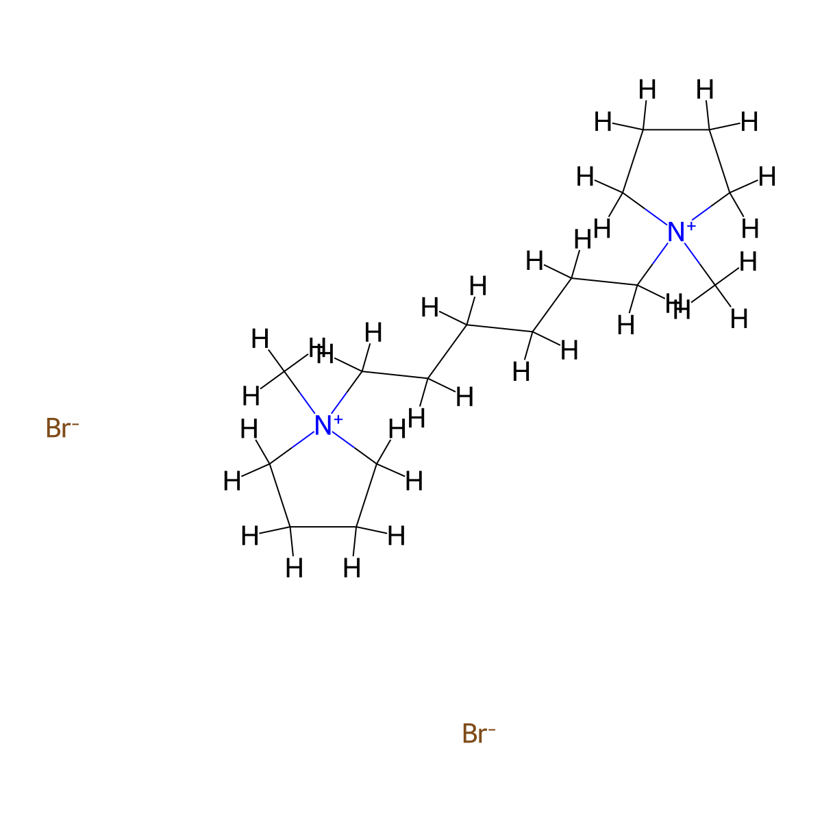 1,1'-(Hexane-1,6-diyl)bis(1-methylpyrrolidin-1-ium) dibromide molecular structure, CAS 13118-09-7