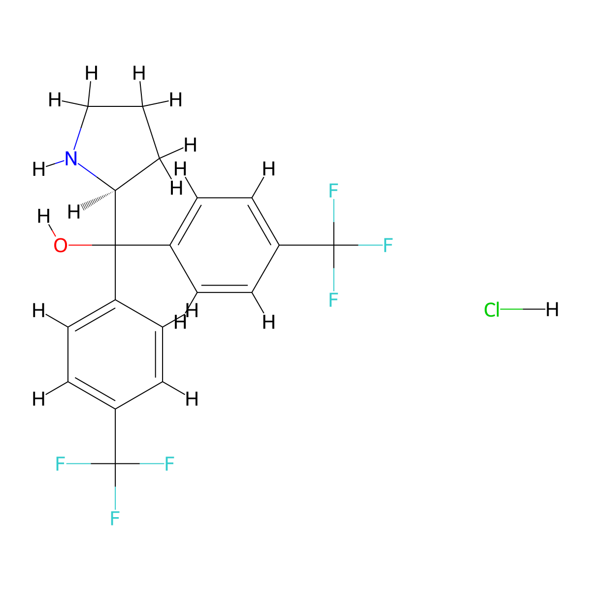(S)-Pyrrolidin-2-ylbis(4-(trifluoromethyl)phenyl)methanol hydrochloride molecular structure, CAS 131180-54-6