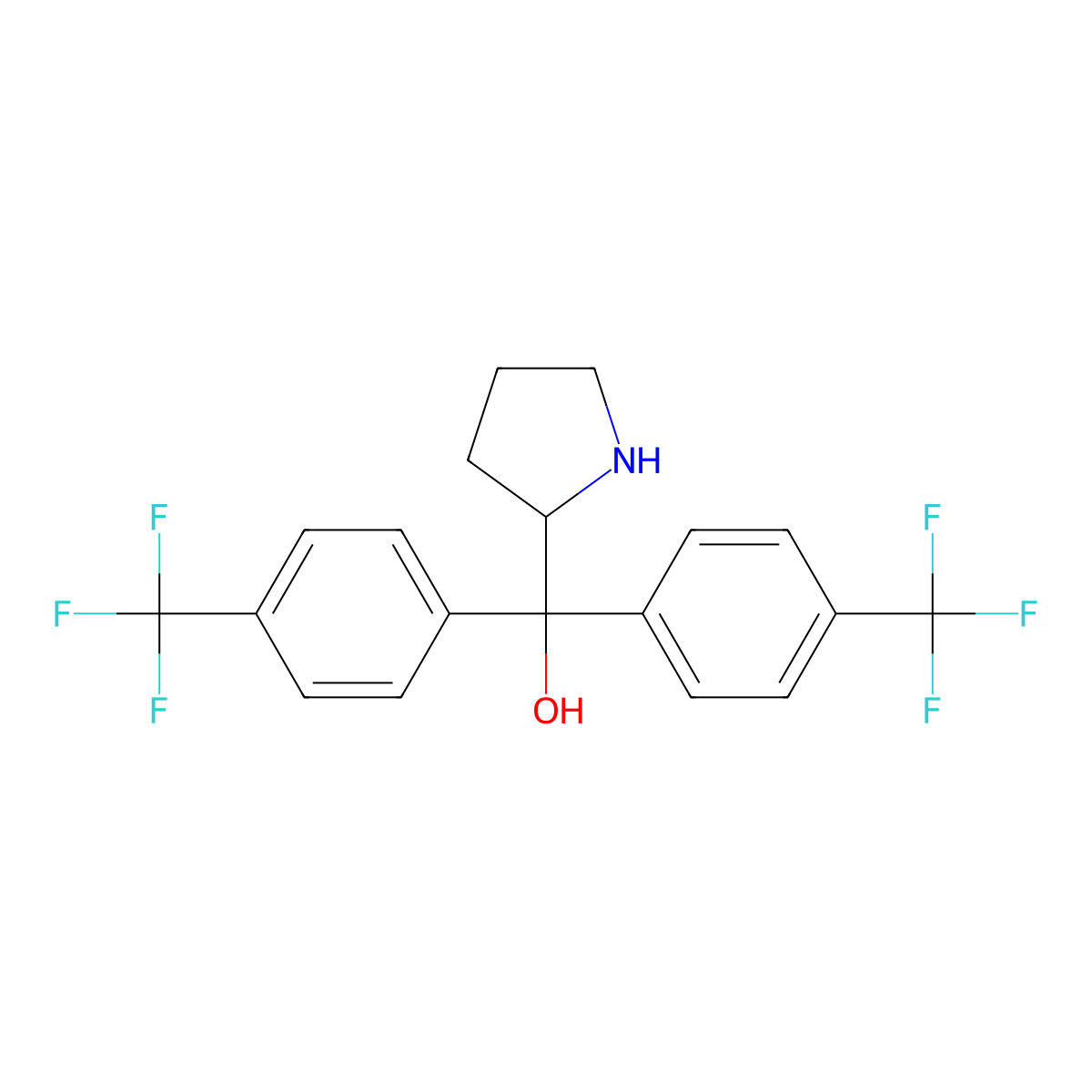 (S)-Pyrrolidin-2-ylbis(4-(trifluoromethyl)phenyl)methanol molecular structure, CAS 131180-65-9