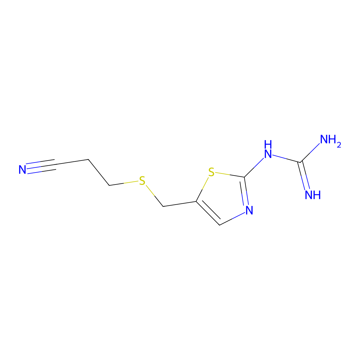 1-(5-(((2-Cyanoethyl)thio)methyl)thiazol-2-yl)guanidine molecular structure, CAS 131184-89-9