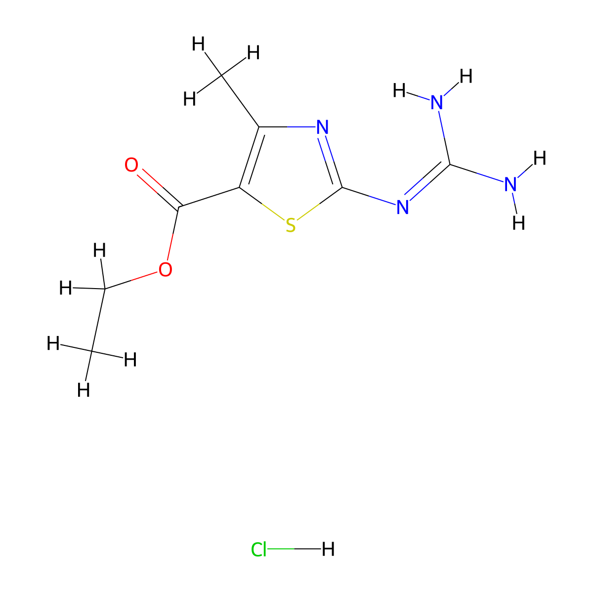 Ethyl 2-carbamimidamido-4-methyl-1,3-thiazole-5-carboxylate hydrochloride molecular structure, CAS 131184-96-8