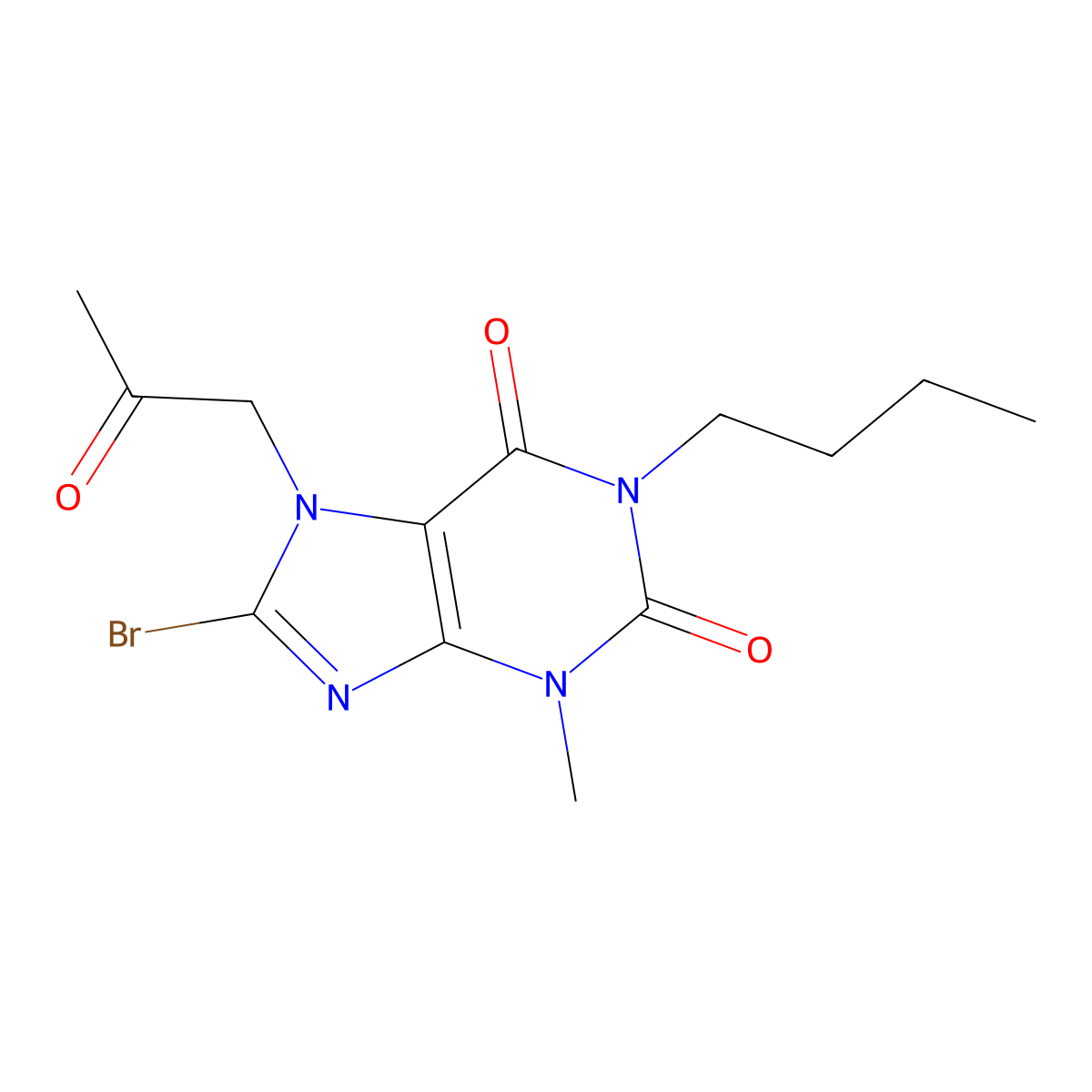 8-bromo-1-butyl-3-methyl-7-(2-oxopropyl)-2,3,6,7-tetrahydro-1H-purine-2,6-dione molecular structure, CAS 1311841-90-3