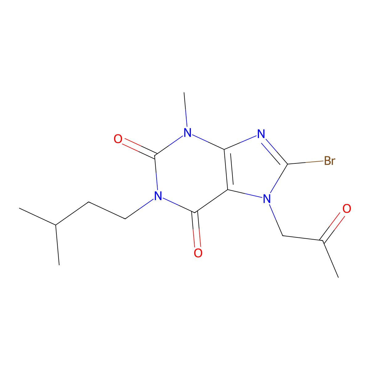 8-bromo-3-methyl-1-(3-methylbutyl)-7-(2-oxopropyl)-2,3,6,7-tetrahydro-1H-purine-2,6-dione molecular structure, CAS 1311878-78-0