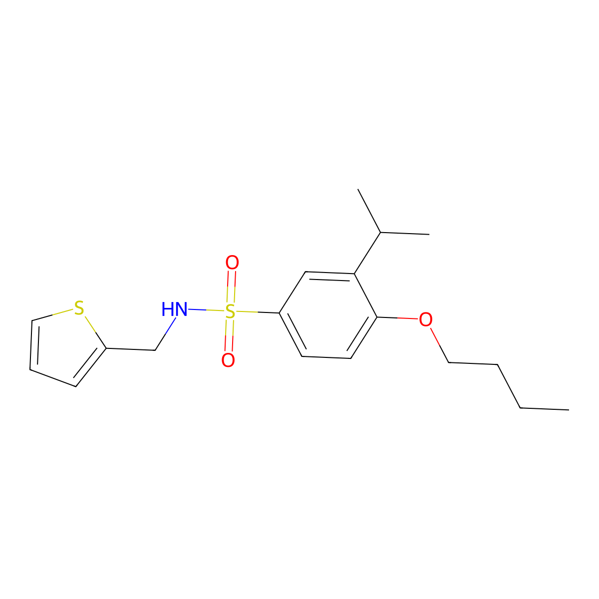 4-butoxy-3-(propan-2-yl)-N-[(thiophen-2-yl)methyl]benzene-1-sulfonamide molecular structure, CAS 1311878-93-9