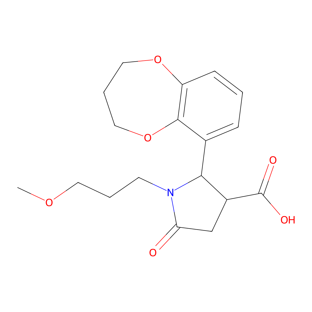 2-(3,4-dihydro-2H-1,5-benzodioxepin-6-yl)-1-(3-methoxypropyl)-5-oxopyrrolidine-3-carboxylic acid molecular structure, CAS 1311885-02-5