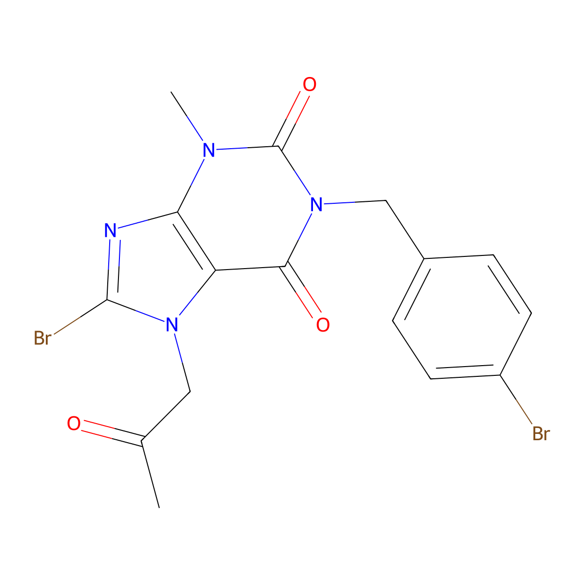 8-bromo-1-[(4-bromophenyl)methyl]-3-methyl-7-(2-oxopropyl)-2,3,6,7-tetrahydro-1H-purine-2,6-dione molecular structure, CAS 1311904-49-0