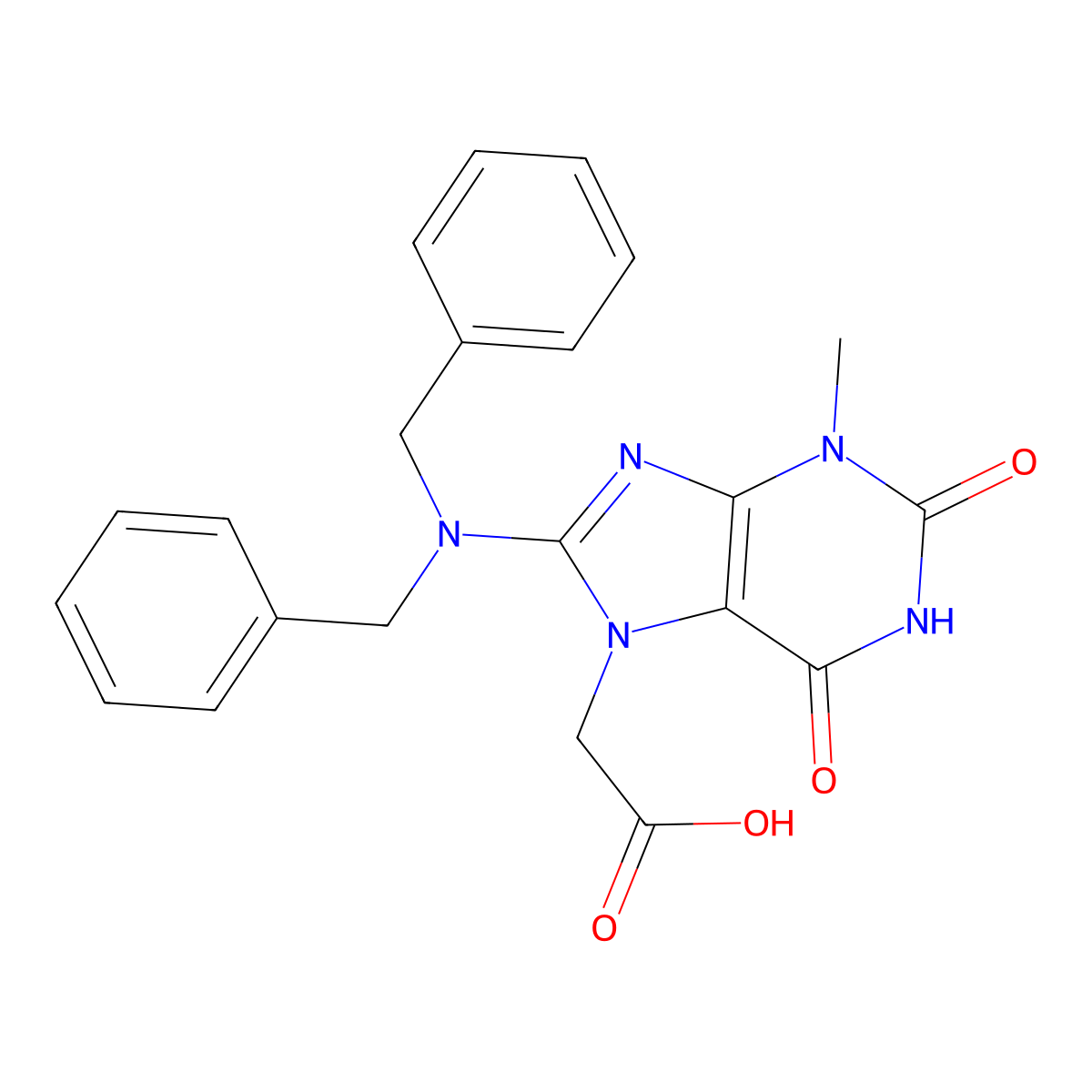 2-[8-(dibenzylamino)-3-methyl-2,6-dioxo-2,3,6,7-tetrahydro-1H-purin-7-yl]acetic acid molecular structure, CAS 1311923-74-6